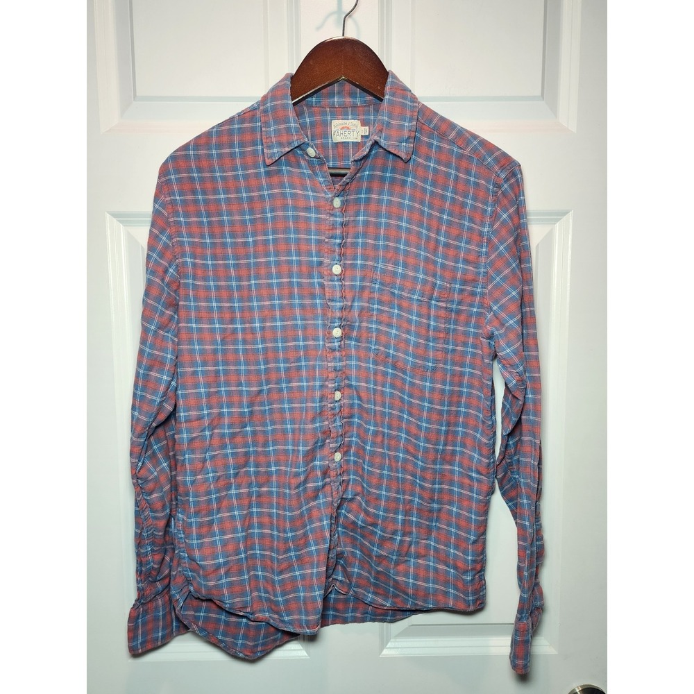 Faherty Brand Mens Plaid Button Down Shirt Red Blue Long Sleeve Small